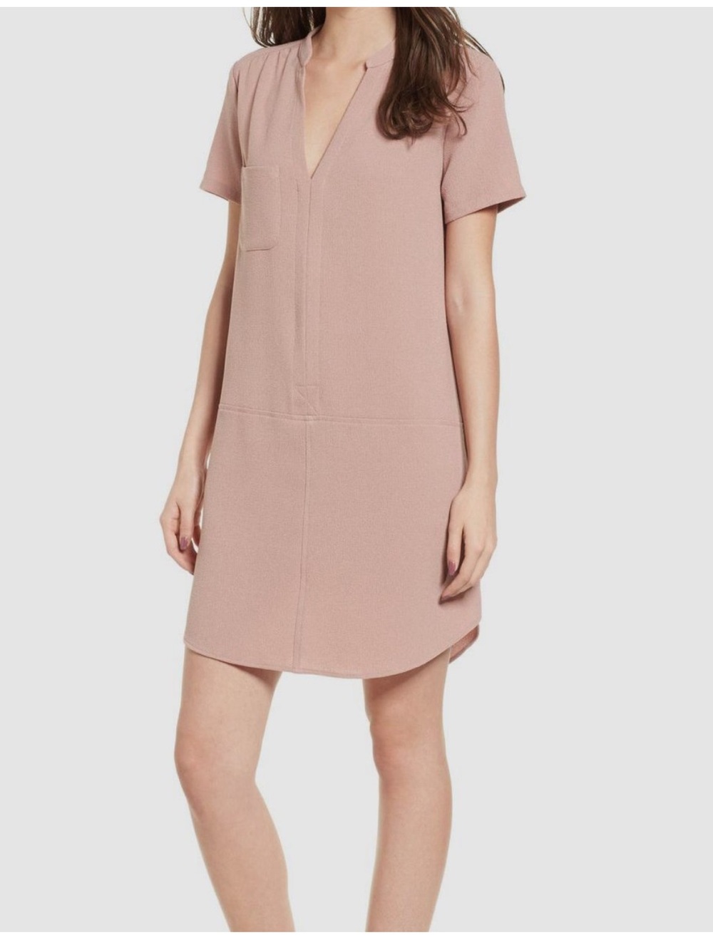 NWT Lush Hailey Crepe Blush Pink Shift Tunic Dress V Neck Small